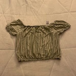 Green and white striped American eagle off the shoulder shirt